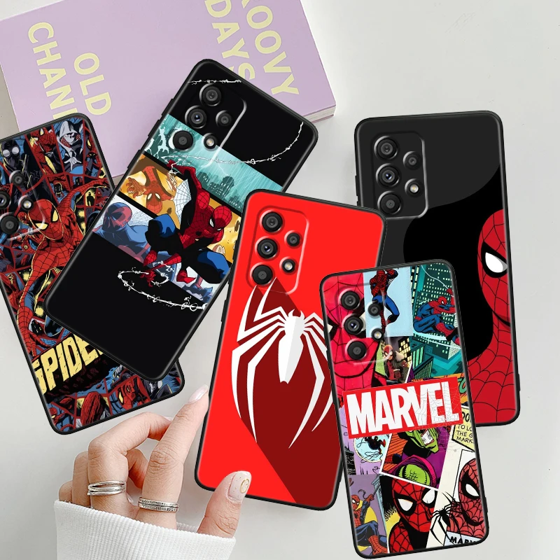 Anime Spiderman Hero Cool pre Samsung A53 A52 A33 A32 A51 A71 A21S A13 A73 A50 A22 A23 A03 A72 A54 A54 A12 5G Čierny puzdro na čierny telefón