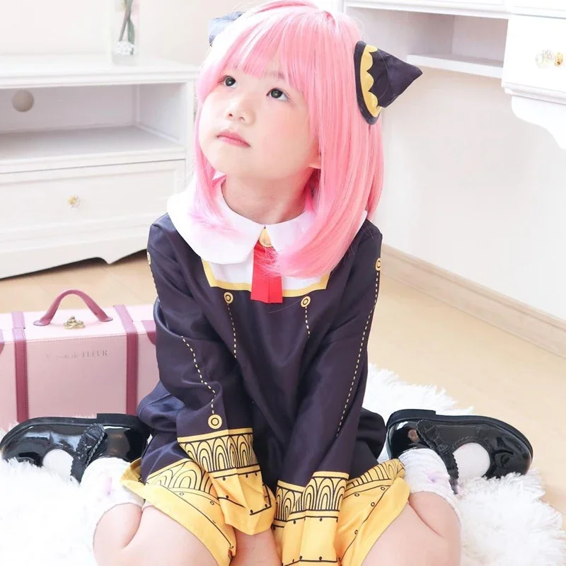 Anime Spy x Family Anya Folker Cosplay kostým čierne šaty Uniforma Dieťa Dievčatá ružové parochne pančuchy párty rola outfit Dospelí deti
