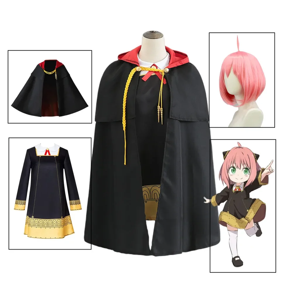 Anime Spy X Family Anya Foolger Black Dress Uniforma cosplay dospelých Kost