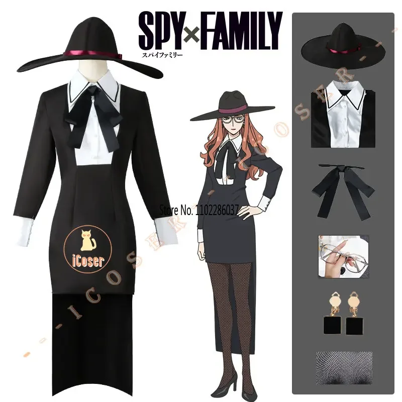 Anime Spy x Family Sherwood Cosplay Cosplay Sylvia Kostým obsluhuje zadné šaty náušnice Forger okulia