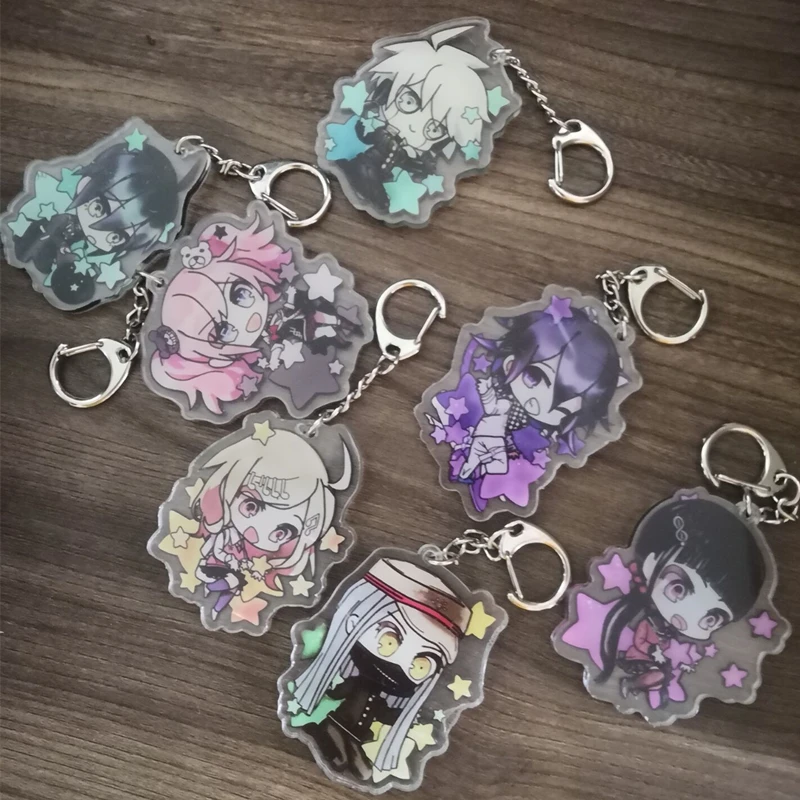 Anime spúšťač Happy Havoc Key Chains obojstranné kľúče kľúča cosplay akrylové prívesok Keyring