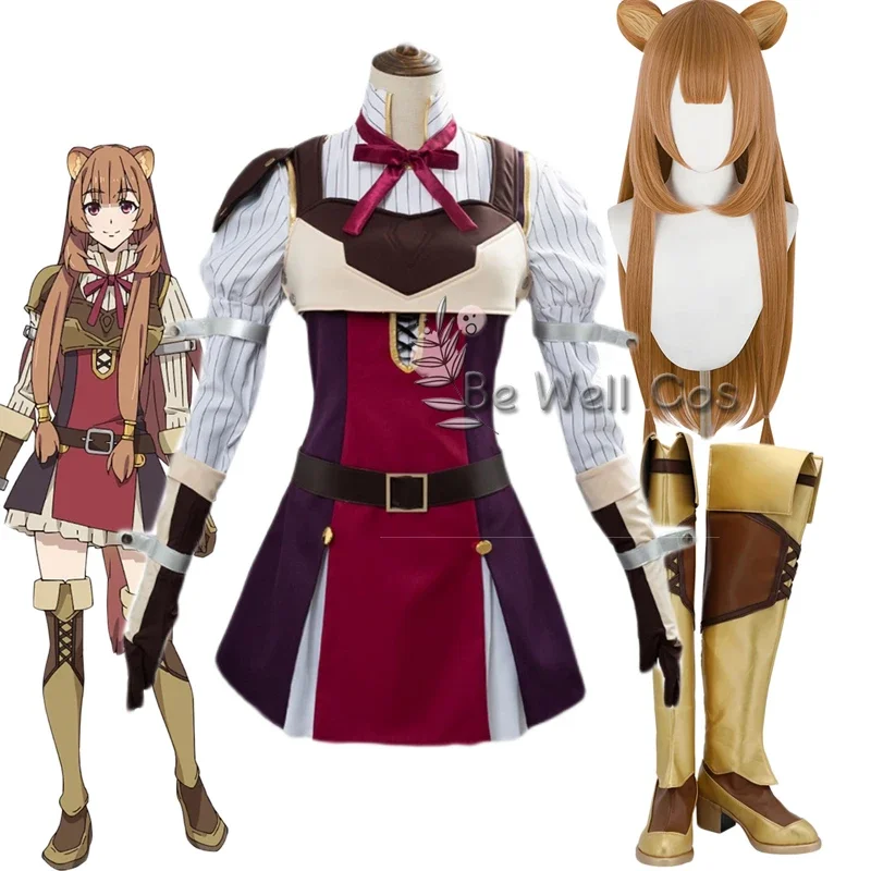 Anime stúpa SHIELD HERO RAPHTALIA Uniform Cosplay kostým Raphtalia cosplay parochňové topánky uši pre ženy Halloween d