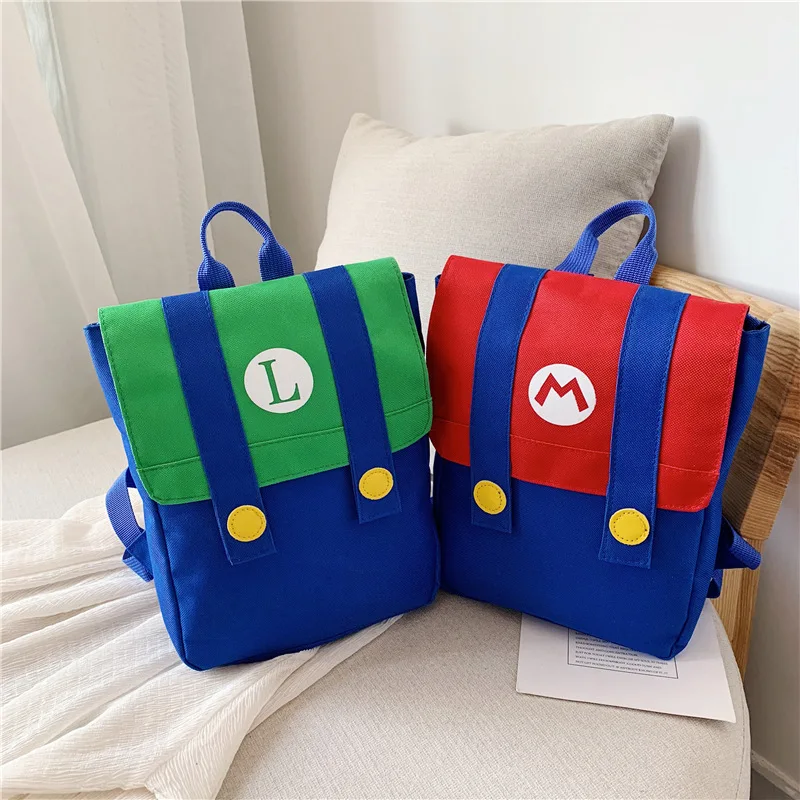 Anime Super Luigi Brothers Backpack Red Green Letter Printed Cartoon Boys and Girls Batoh