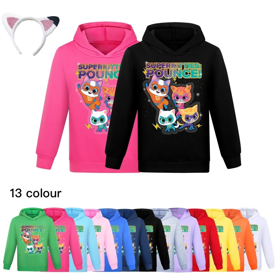 Anime super mačka Cosplay kostýmy Kids Superkitties mikina Dievčatá s kapucňou mikiny batoľa chlapci módne coats