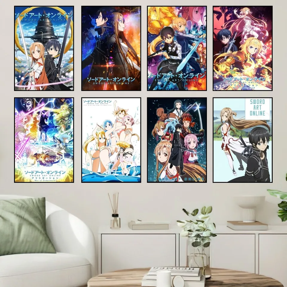 Anime Sword Art Online Kirito Asuna plagát Výtlačky nástenných nálepiek maľba spálňa obývacia izba dekorácia Office Home Adhesve