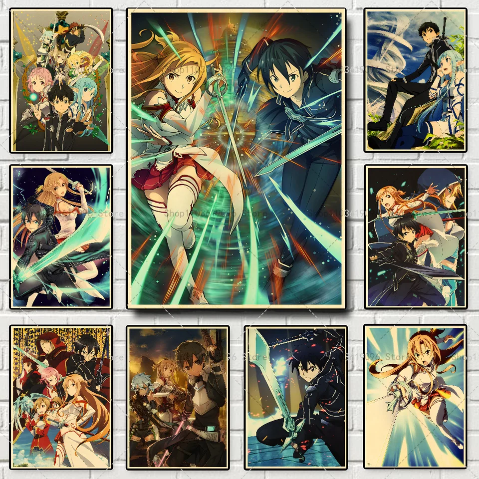 Anime Sword Art Online plagát Self-pasívny umelecký vodotesný papier slepka na kaviareň kaviareň