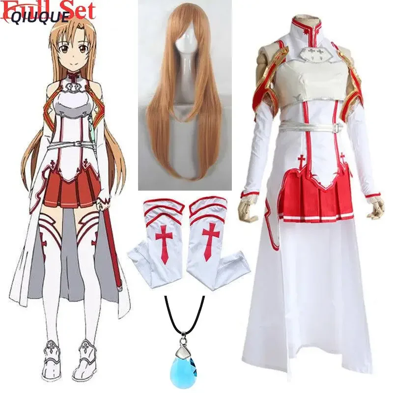 Anime Sword Art Online Yuuki Assuna Cosplay kostým parochňu Parochňa Náhrdelník Dámske uniformy Šaty Star Battle Suit Outfits Halloween kostýmy