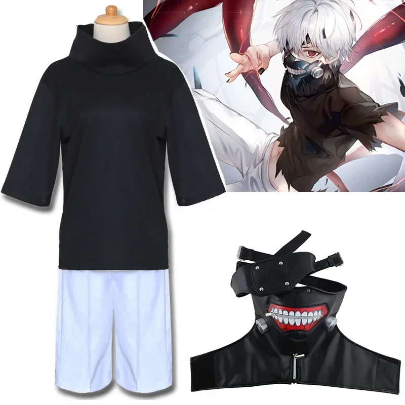 Anime Tokio Ghoul Kaneki Ken Masker Cosplay Kostuum Krátke topy Mannen Vrouwen Halloween Party Outfit
