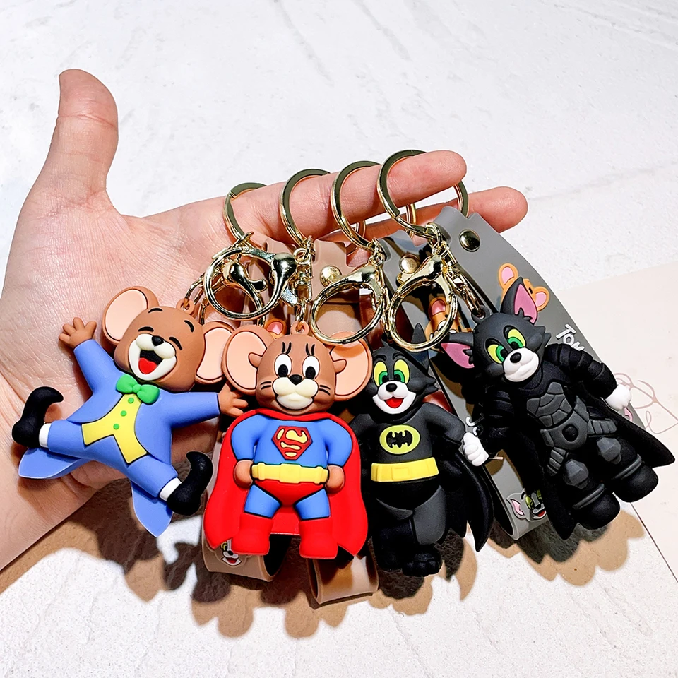 Anime Tom Jerry Keychain Lively Cartoon Figure Doll BAG BAG PENDENT Klávesové auto Kľúčové doplnky Kľúč Chian Darček pre mužov Priatelia