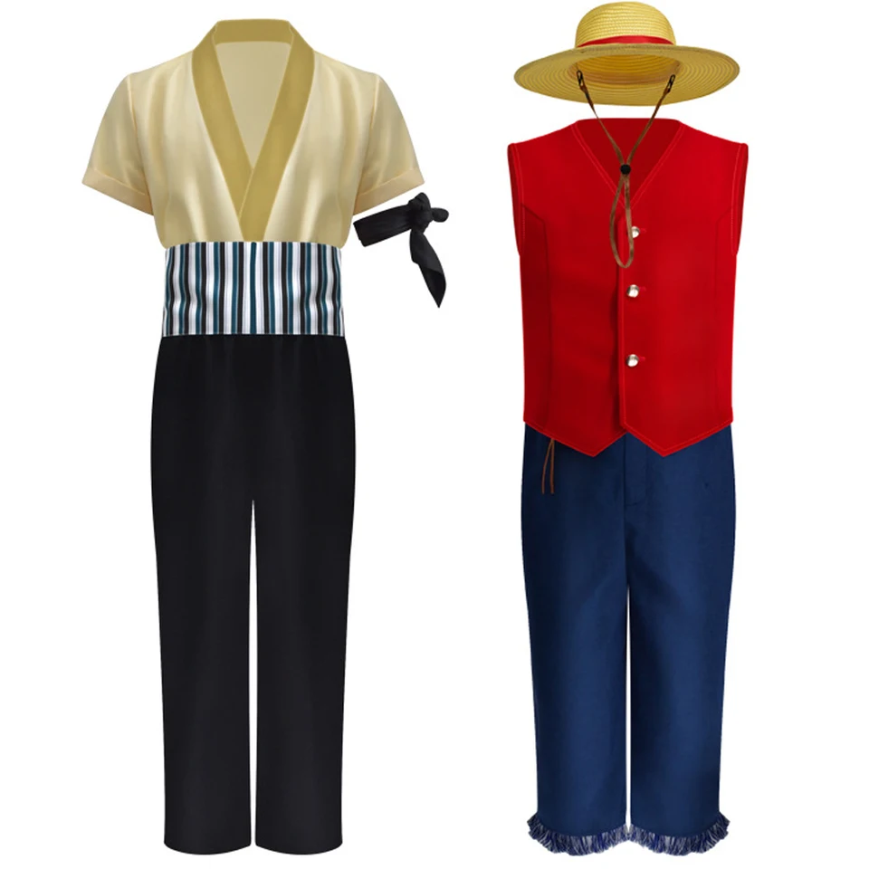 Anime tím Luffy Zoro Cosplay kostýmy slnko boha opičí roronoa v živote sutis pre deti cosplay červené obleky klobúk Halloween karneval