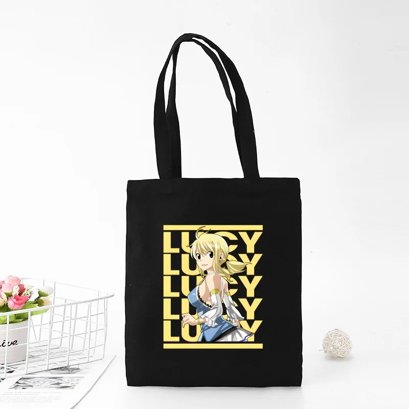 Anime víla chvost karikatúra Natsu erza šedá lucy plátno čierna nákupná taška Retikula kozmetická taška Študent ramená taška na plátno