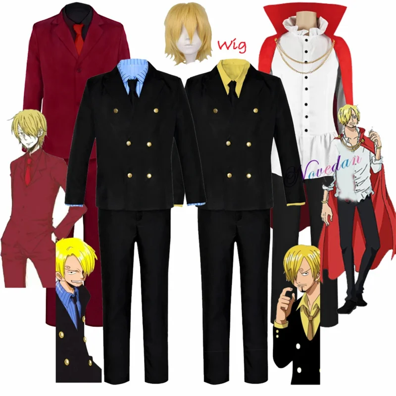 Anime Wano Country Vinsmoke Sanji Cosplay kostým Red Uniform Cloak Parochňa set halloween karnevalová párty maskované oblečenie