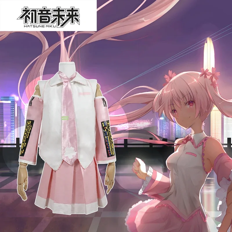 Anime začiatočník Future Sakura vokalid miku ružové šaty midi šaty cosplay kostým dievča sukň