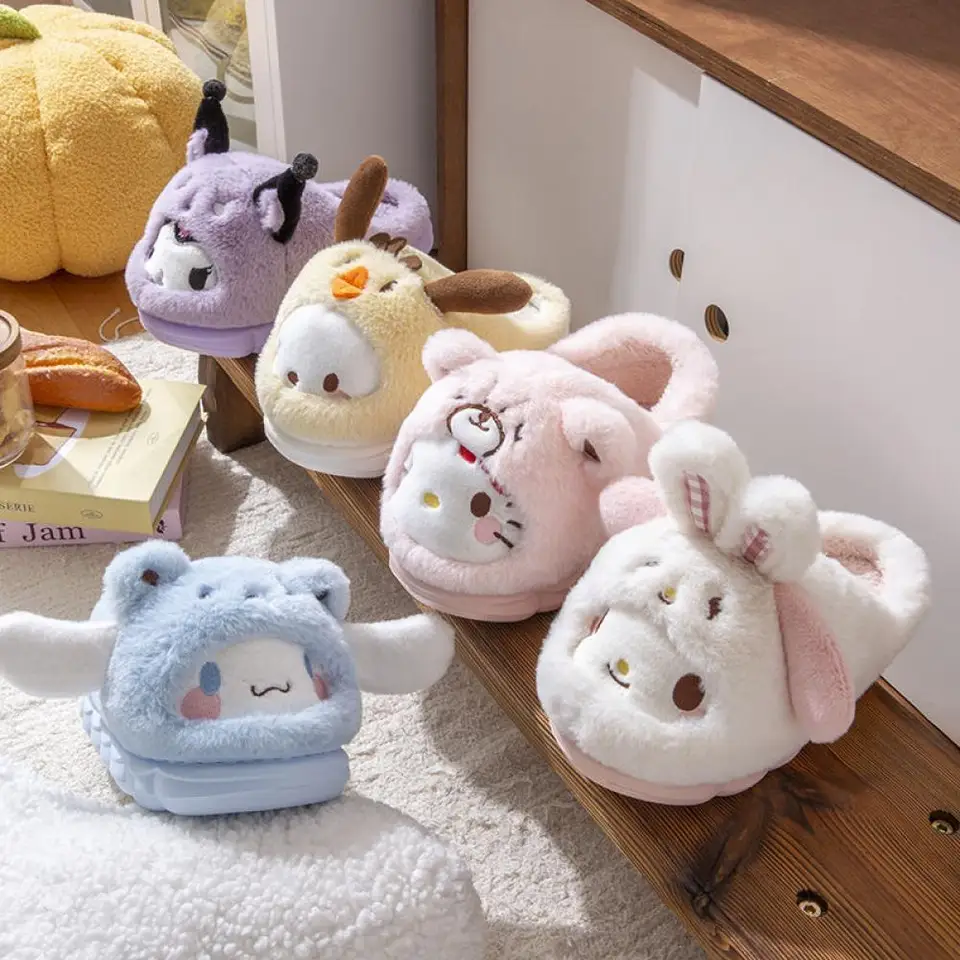 Anime zimné plyšové klzká Hello Kitty Cinnamoroll Kuromi Sanrioed Kawaii Cartoon Cutoen Cutoriz Well Warm Home Plippers Festival darček