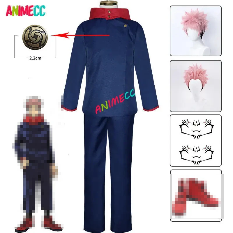 Animecc na sklade S-2xl Itadori yuji cosplay kostýmy parochne topánky tetovanie anime halloween strany uniforma set karneval pre mužov ženy