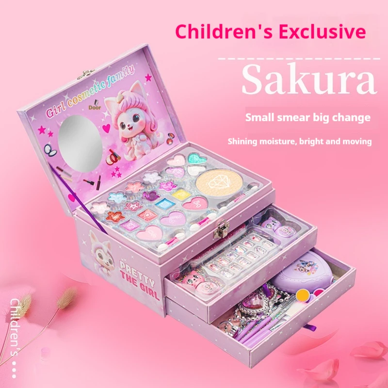 Animácia Periférne nové detské make -up box princezná nechty na nechty kozmetika hračky hračky house box dievča make -up box Detské darčeky
