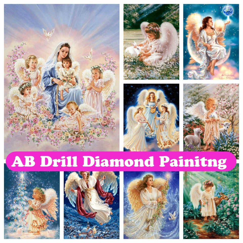 Anjel Cute Girl 5D DIY AB Diamond Painting Mosaic Art Cross Stitch Shinestones Ručne vyrábaný výšív