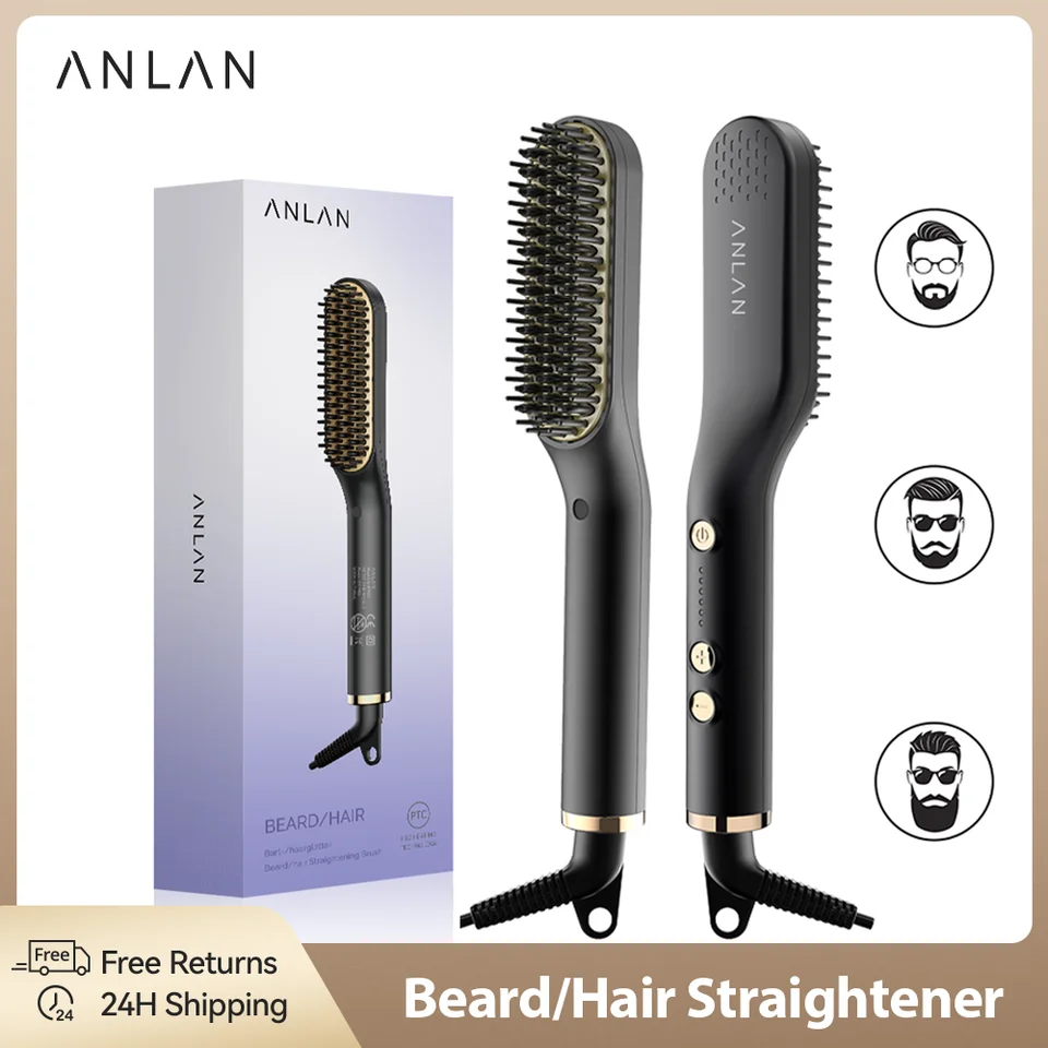 Anlan brada Hair narovnáva kefka Horúca vyhrievaná hrebeňa muži multifunkčný rovníky keramický hrebeň rýchly kaderový styler