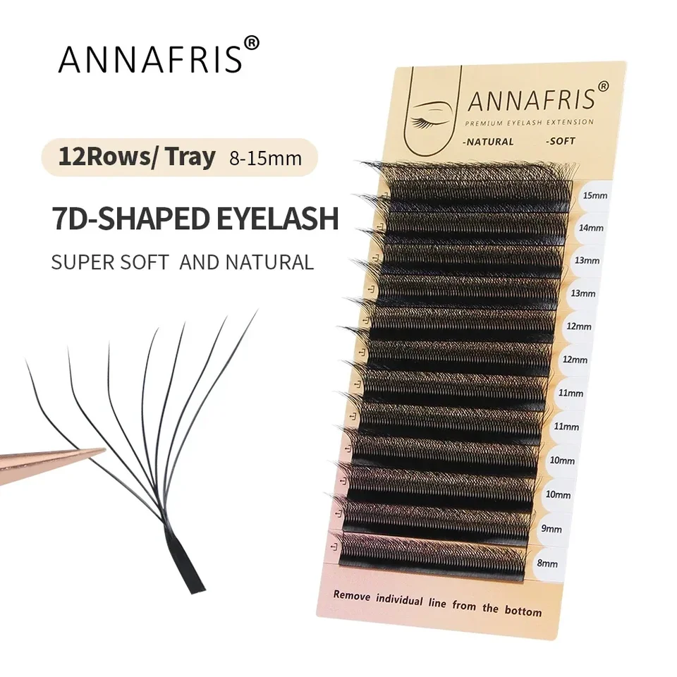 Annafris 7d W Shape Rifes vopred pripravené ventilátory mihalnice predlžovanie prírodné mäkké 7d w kvetinové mihalnice