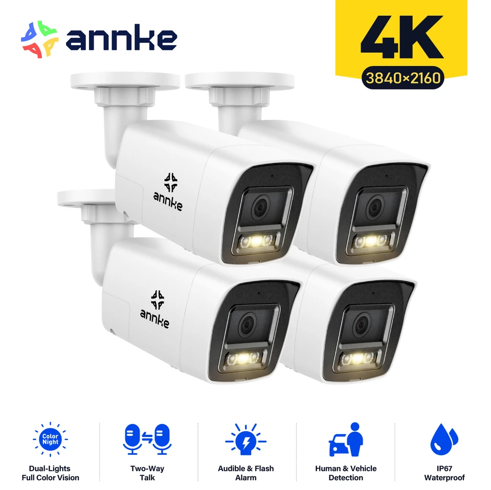 Annke 4ks 4K Ultra HD Poe Network Video Security Camera 8MP H.265+ IP Camera Support Two Way Audio Human & Vozidlo Detekcia