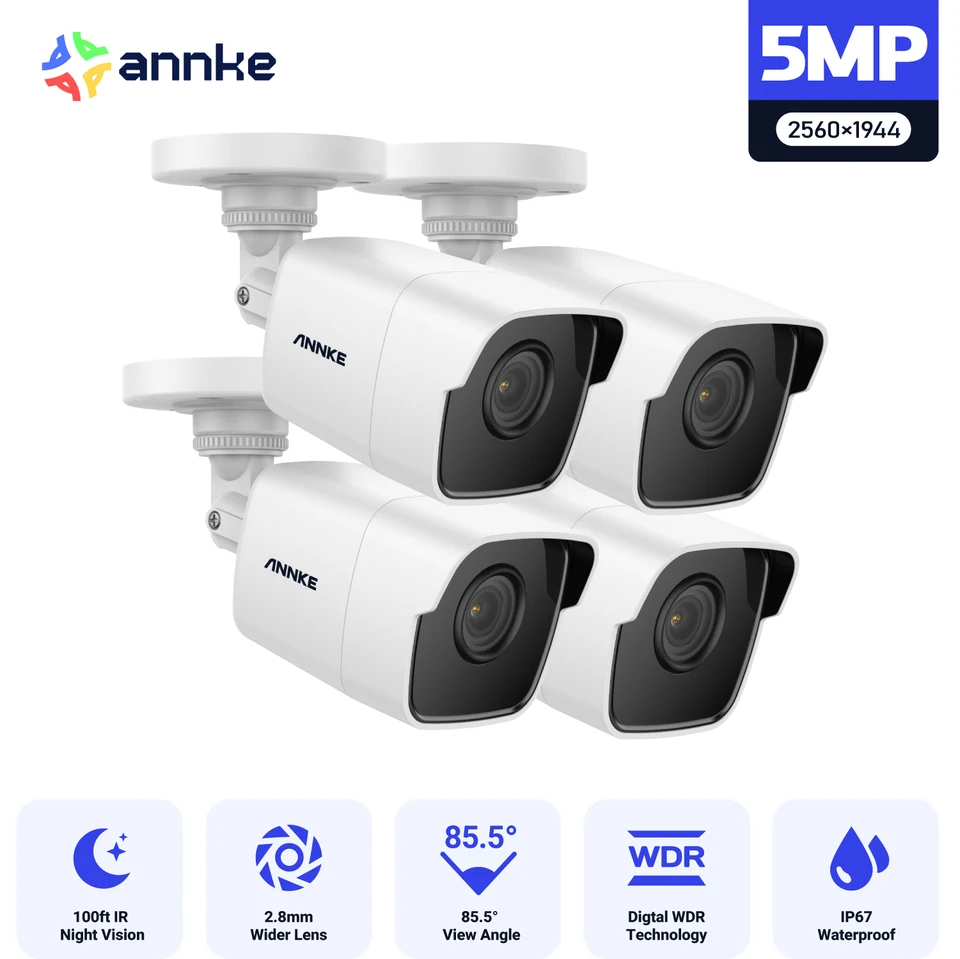 Annke 4x Ultra HD 5MP TVI CCTV Camera Camera Outdoor Weather odolný voči bielemu bezpečnostnému dohľadu nad nočným víziou E -mail s výstražnou súpravou