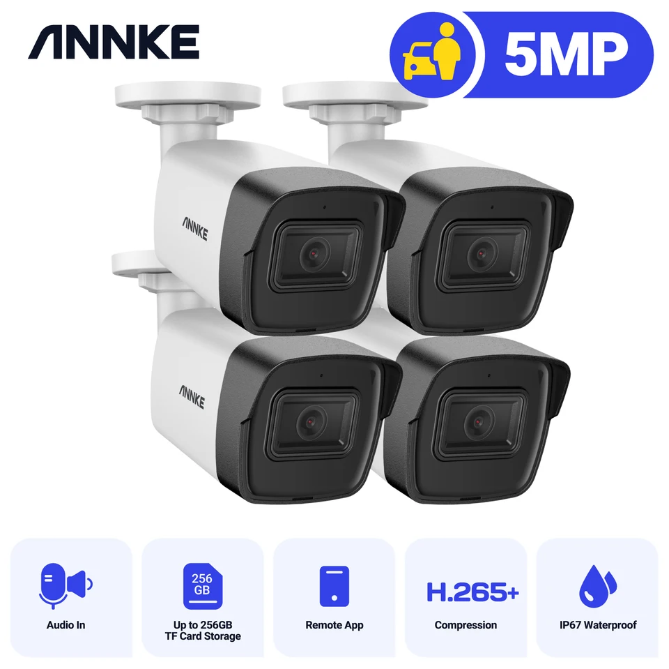 Annke C500 1PC Ultra FHD 5MP Poe IP Camera IP67 Outdoor Nepremokavá bezpečnostná strela nočná vízia e -mail Auido vo fotoaparáte