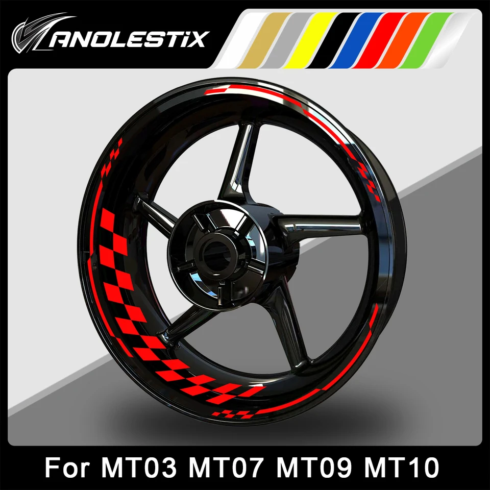 Anolestix reflexný motocykel nálepka na nálepku náboja kolesa s pásom na okraji pruhov pre Yamaha MT03 MT07 MT09 MT10