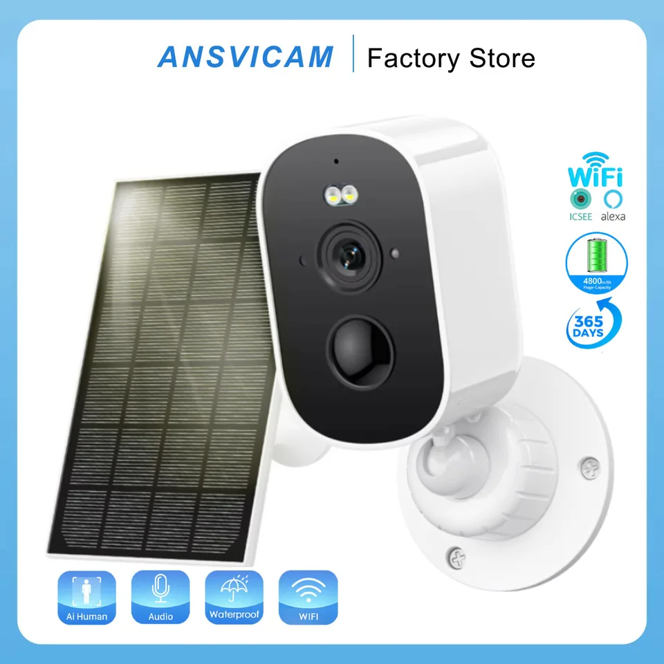 Ansvicam Outdoor Wireless Solar WiFi Fotoaparát 1080p Plné HD s infračerveným snímaním tela PIR a nízkym výkonom pre bezpečnostný dohľad
