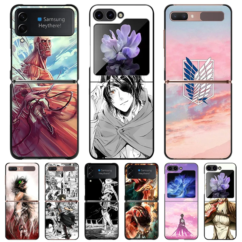 Anti-drop čierne puzdro na tvrdý telefón pre Samsung Galaxy Z Flip6 flip5 5G Flip4 Zflip 6 5 4 3 Mikasa Attack On Titan Shell Cover Funda