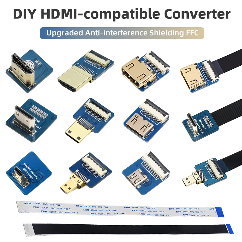 Anti-interferenčná stuha FPV HDMI kompatibilná konektor Flexibilný plochý kábel maliny pi 4 Micro Mini HDMI kompatibilný oranžový PI