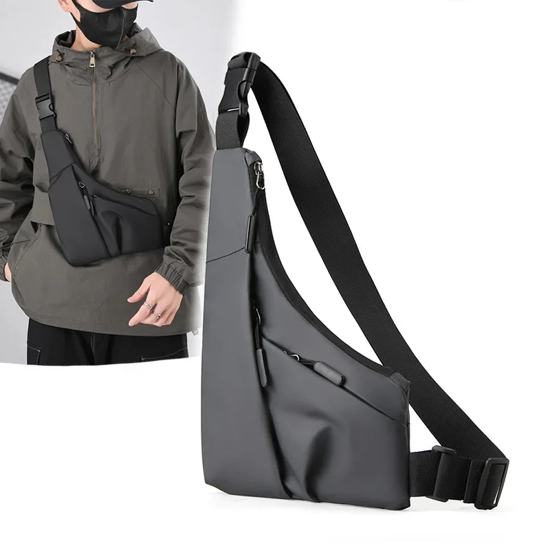 Anti krádež zatvorené priliehavé hrudné vrecko Pánsky voľný čas Koža Triangle Bag Crossbody Card Wallet Sports Cycling Riding Sling Bag