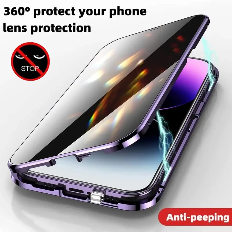 Anti peeping Spy súkromné ​​osobné kovové puzdro pre iPhone 16 15 14 plus 11 12 13 13 pro max