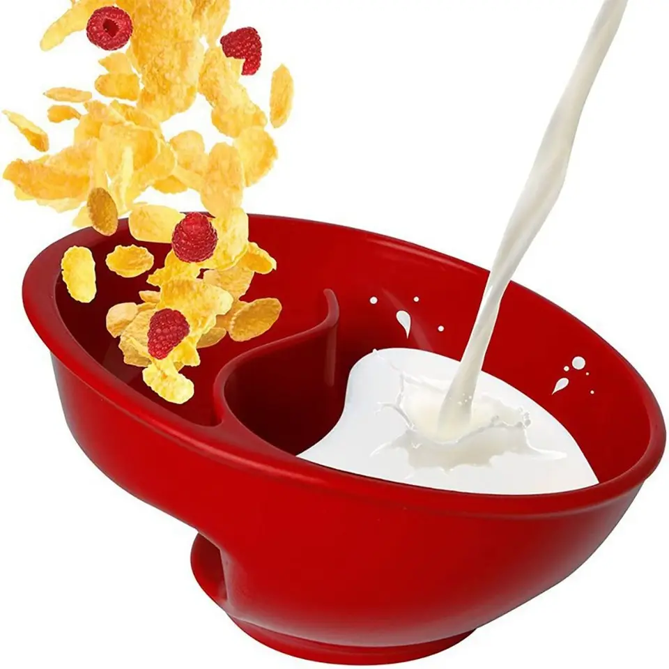 Anti-Soggy Cereal Bowl, nikdy misa na cereálie, opakovane použiteľné občerstvenie a misky, rozdelené misky bez BPA pre deti a dospelých