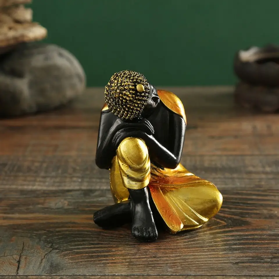 Antioxidácia Indická Buddha socha ľahko čistiteľná ručne vyrábaná budhizmus figurín meditácia Malí mnísi Ozdobia kancelária