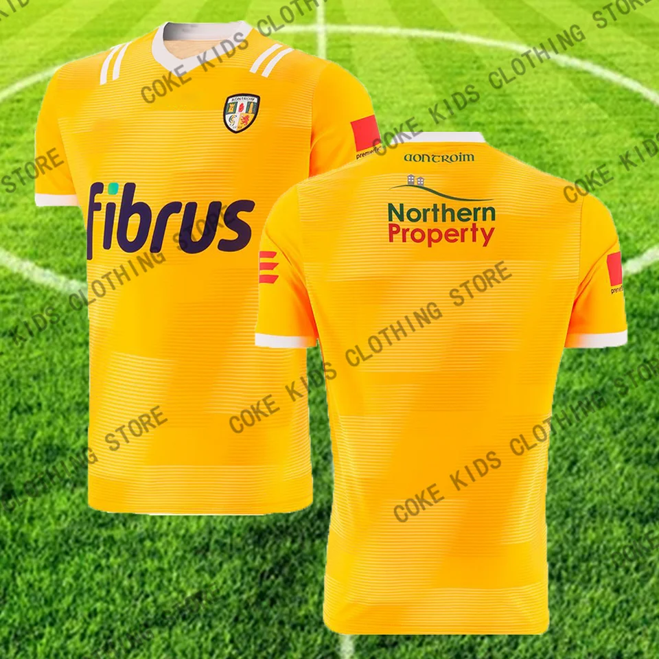 Antrim GAA 2 Stripe Home 2023 Futbalový dres Dospelí Kids Letný športový futbalový tréning odpaliská Tees Rýchlo sušené pretiahnuté topy