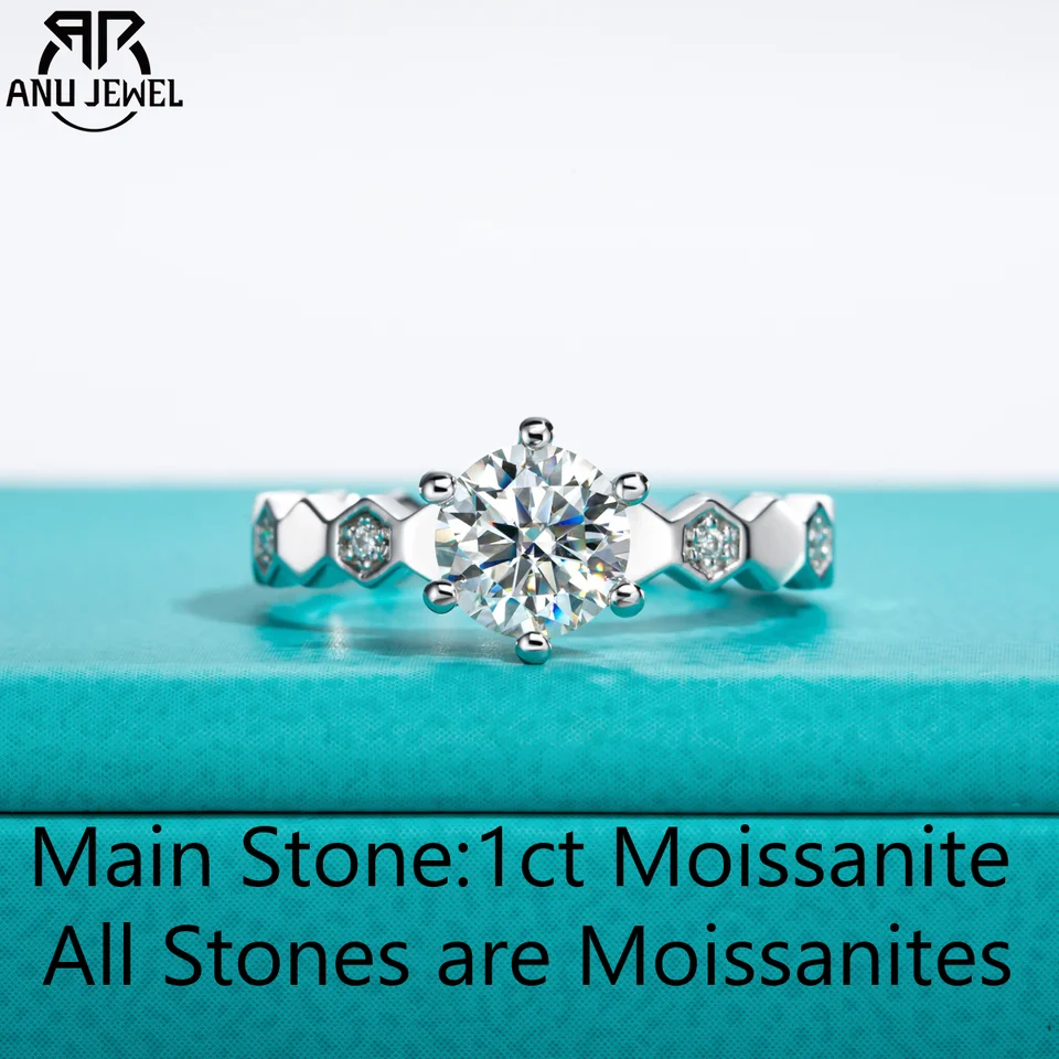 Anujewel 1ct Moissante Honeycomb zásnubný prsteň prsteň 18k Zlaté rámové krúžky pre ženské výročie Darčeky šperkov