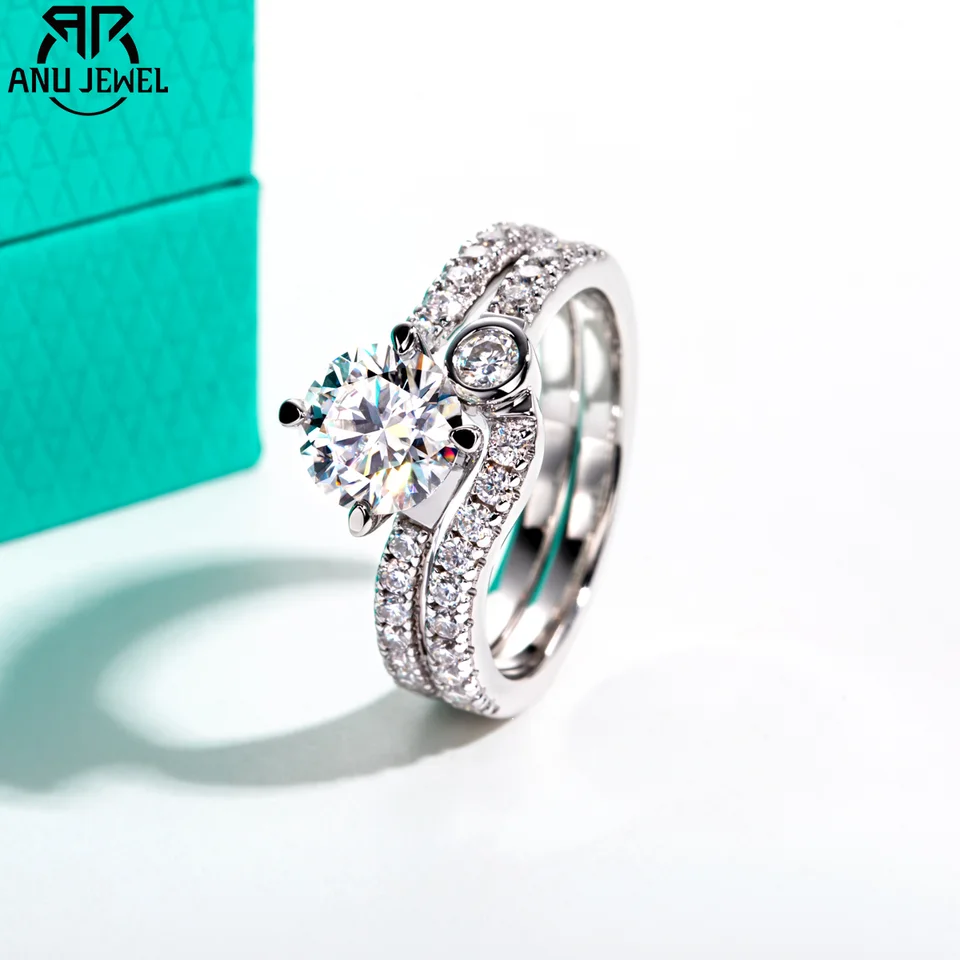 Anujewel 2.18cttw D farba Moissanit Wedding Rings Svadobná súprava 925 Sterling Silver Engage
