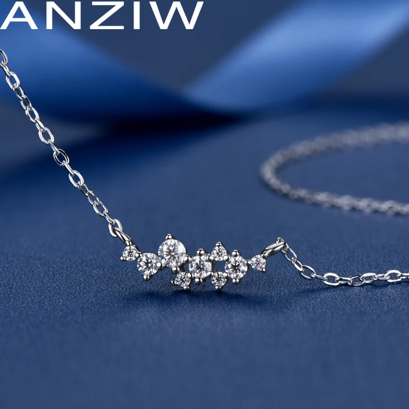 Anziw Original Silver 925 Reťazový jednosmerný tvar prívesku jedinečný vrstvový vrstvenie klastra skutočný moissanit náhrdelník pre ženy jemné šperky