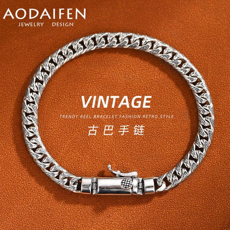 Aodaifen S925 Sterling Silver 6 mm personalizovaný vzor Tang Grass Pattern's Pánske a dámske hip hopové módne luxusné šperky darček