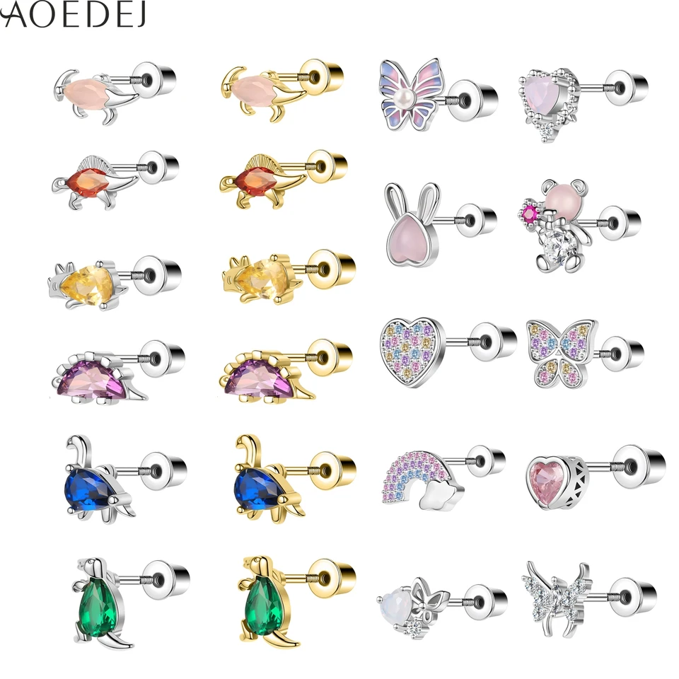 Aoedej 1-2ks/šarža 20g z nehrdzavejúcej ocele Stud náušnice cz krištáľová špirála chrupavka pre piercing pre deti roztomilé zvieratá Tvar náušníc