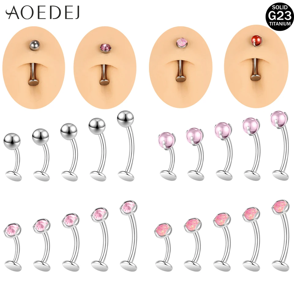 Aoedej 1 ks 14g G23 Titánske brušné gombíky 6/8/10/11/112/111 mm krivka pupka Cz Crystal Belly Piercing Body Piercings šperky