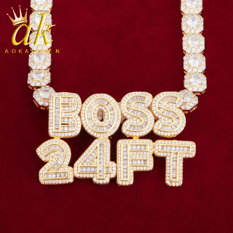 Aokaishen vlastný názov náhrdelníka pre mužov personalizované bagety kúzla Iced Out Out skutočné zlaté hip hopové šperky