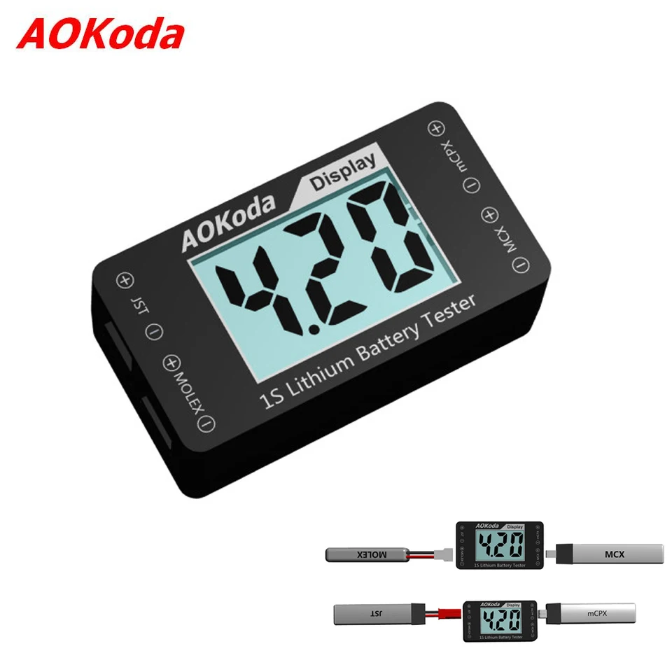 AOKODA AOK-041 1S Indikátor testera lítiových batérií pre kontrolu pre JST MOLEX MCPX MCX Plug Conector Conector napätie batérie