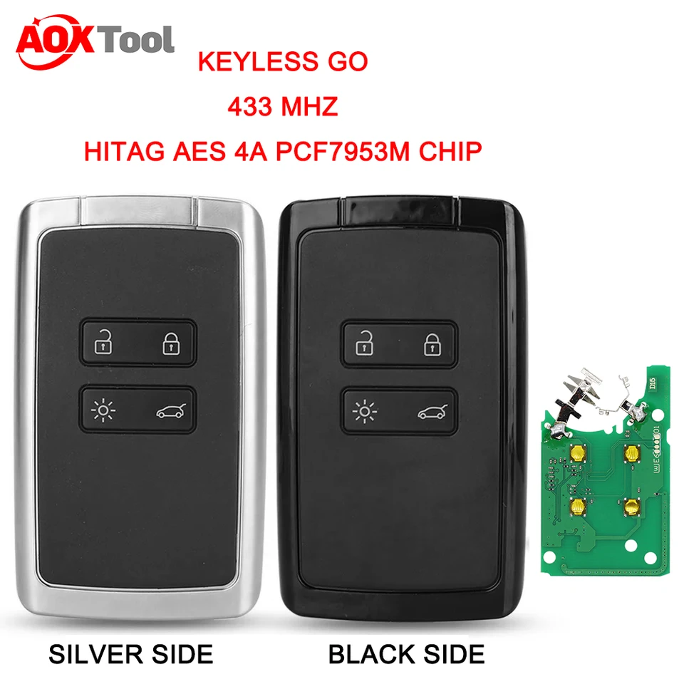 AOKTOOL 434MHZ AES 4A PCF7945M Renault Remote Renault Megane 4 karta Megana 4 Kľúč KADJAR KADJAR ESPACE 5 KEY Megane IV KEY