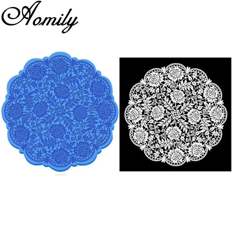 Aomily 18 cm okrúhle silikónová forma svadobná torta zdobenie nástroja Lace Fondant Fold Fold Lace Mat Rat Pad Doplnky na pečenie