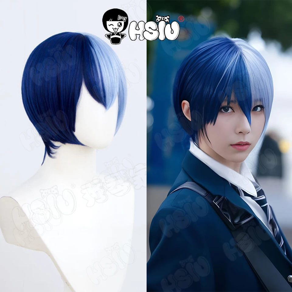 Aoyagi Toya Cosplay Parochňa Hsiu tmavo modrá svetlo modrá zmes krátke vlasy syntetická parochňa+parochňa projekt projekt sekai farebná pódium Cosplay parochňa
