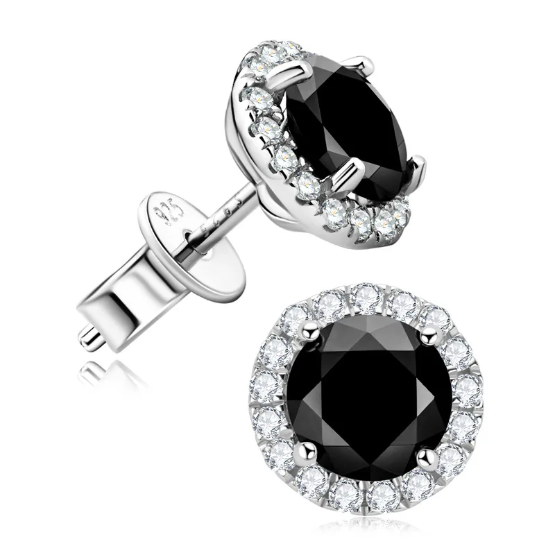 Apaison 6 mm čierny Moissanit 925 Sterling Silver Punk Party Darcir Darčekové gombíky pre ženy pre ženy