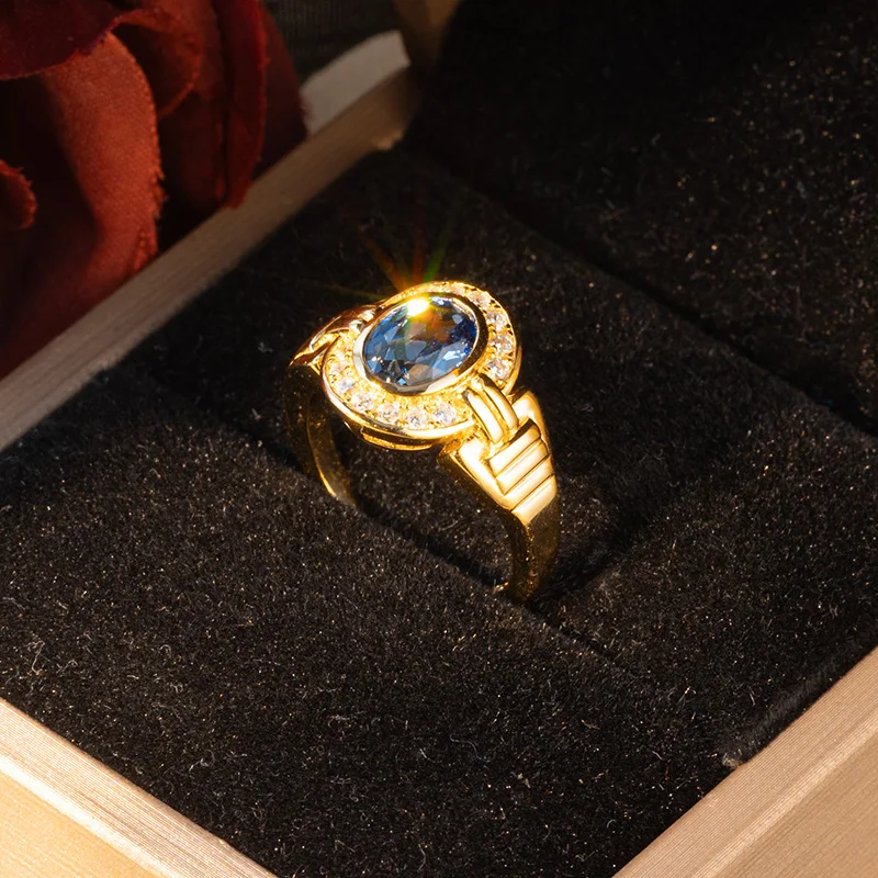 Apaison Gold pokovovaný 6*8 mm oválne sudcovské snubné prstene s vysokým obsahom uhlíka pre ženy 100% 925 Sterling strieborné jemné šperky svadobný darček