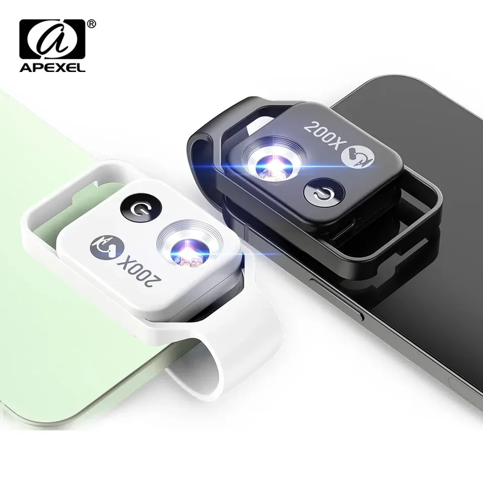 Apexel 200x Pocket Microscope Lens s CPL filter LED svetlo Mini Micro Makro šošovky pre iPhone 15 13 14 14 14 14 Samsung Všetky smartfóny
