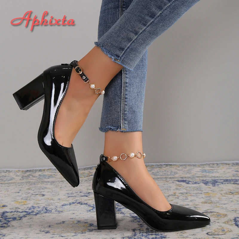 Aphixta Hot Sale Pumps Dámske topánky Luxusné perleske kryštály retiazka Rain s reťazou 7 cm